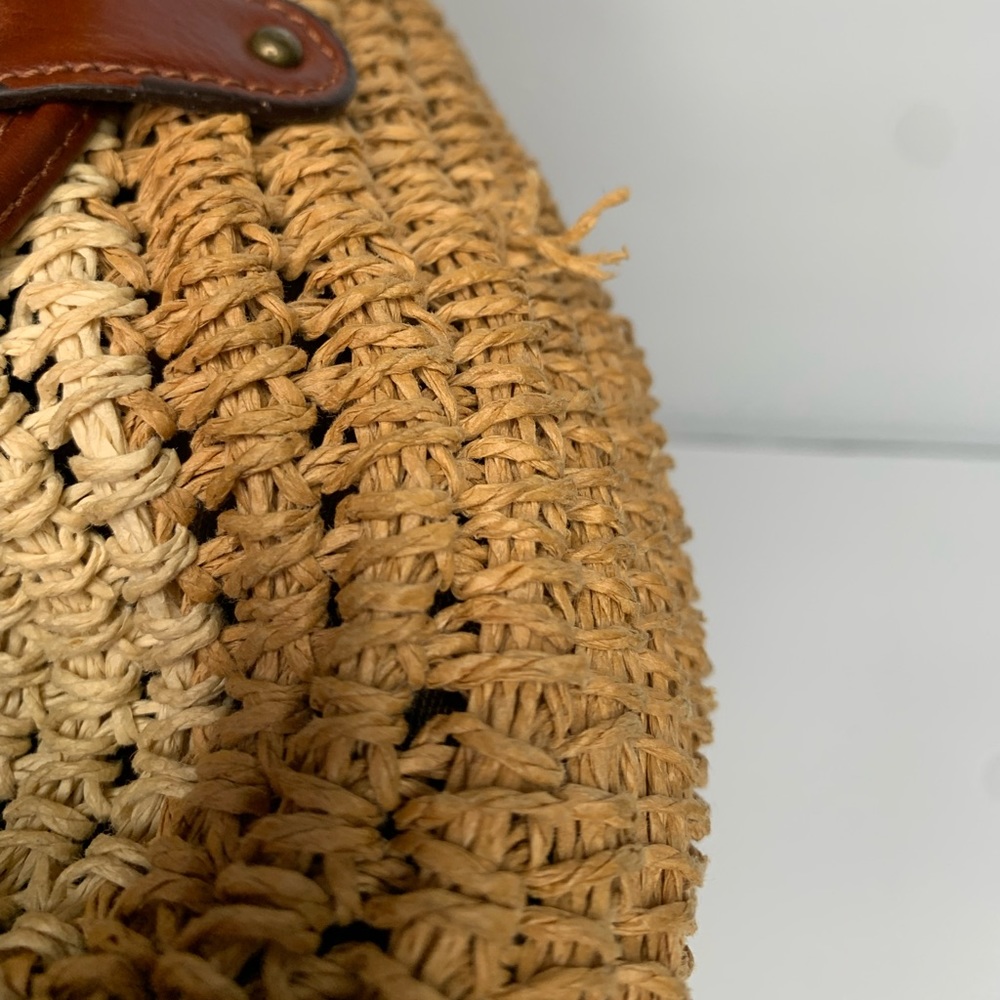 Lucky brand Boho straw rattan brown drawstring bucket bag charm-leather straps - Picture 13 of 16